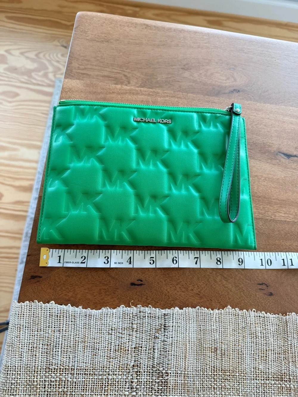Michael Kors Bright Green Embossed MK Wristlet Clutch